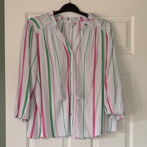 Crown & Ivy Pink and Green Striped Blouse